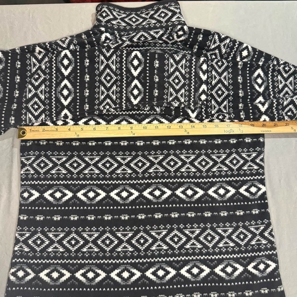 Eddie Bauer Large Fair Isle Fleece Pullover Quest Black White 1/4 Zip Cabin Warm - Picture 10 of 11